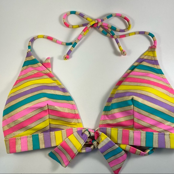 Victoria Secret Bikini Top Multi Color w/ Gold Stripes, Padded w/Back Clasp - Picture 11 of 14